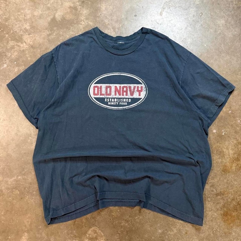 Vintage Old Navy Faded Graphic Tee Mens XXL Navy Blue Y2K Distressed Logo Shirt